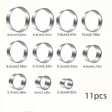 Cookie Cutter Set 11/12Pcs Rolled Edge Round Stainless Steel Mousse Ring Mold For Cake Mousse Donut Fondant Baking - Silver - View 3