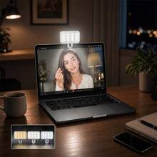 إضاءة LED قابلة للتثبيت المحمولة لتصوير الرياضة - تصميم مدمج، 3 أوضاع إضاءة، سطوع وزاوية قابلة للتعديل، مناسبة للكمبيوتر المحمول/الهاتف/الجهاز اللوحي/اجتماعات Zoom/المكياج، وأيضاً للصور الذاتية والبث المباشر، إضاءة محمولة 250mAh - الضوء الابيض - مشاهدة 4