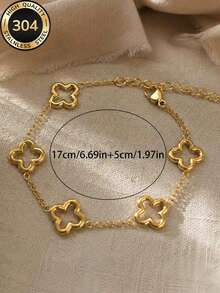 ZCNC Znice 2026 New Fashion Stainless Steel 18K Gold Plated Flower Bracelet Set, Curved Full Rhinestone Design Suitable For Women's Daily Wear, Layering, Single Wear, Summer Jewelry, Waterproof Beach Vacation Accessory - Gold - View 8