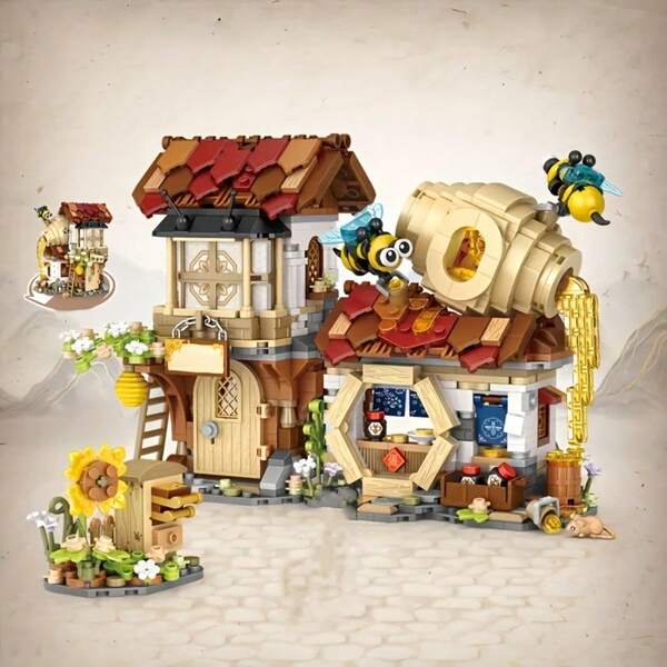 1 Set 1242pcs Mini Building Blocks Honey Studio Folding House, Micro Particle DIY Assembly Model Kit, Desktop Decor Home Ornament Room Bookshelf Display, Birthday Gift For Teens And Adults 14+