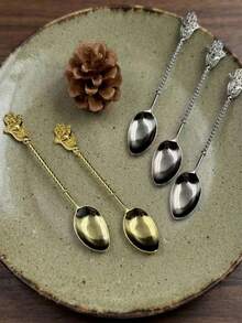 2pcs/6pcs/8pcs Vintage Coffee Spoon Ice Cream Spoon Jam Spoon Palm Dessert Cake Small Spoon - Multicolor - View 2