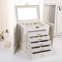 SONGMICS 6-Tier Jewelry Box With 5 Drawers, Large Capacity Storage, With Mirror, Lockable, Jewelry Organizer, Gift For Loved Ones, Can Store Earrings, Rings, Necklaces, Watches, White, Black, Grey ,Room Decor - Multicolor - View 14