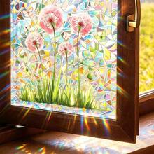 1pc Color Stained Glass Tulip Floral Window Stickers Iridescent Laser Holographic Butterfly Pattern Prism Light Refraction Self Adhesive PVC Decals For Household Bedroom Living Room Window Soft Natural Floral Scene Home Decor - Multicolor - View 6