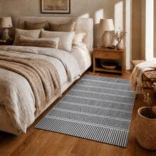 KIWI MOBLEKIT | Baumwollteppich 120 x 170 cm, Grau-Weiß mit geometrischem Muster, Wohn- und Schlafzimmerteppich, weicher Stoff aus 100 % Baumwolle, OEKO-TEX Standard 100 zertifiziert, nordischer Stil - Grau / Weiß op1 - Übersicht 7