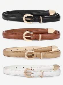 4pcs/Set Women & Teen Girls' Slim Genuine Leather Belt, Metal Buckle Design, Suitable For Pants, Dresses, Summer, Autumn, Halloween And Other Occasions - Multicolor - View 22