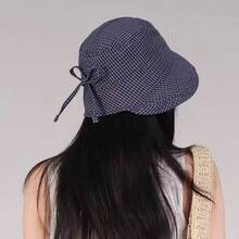 1pc/1set Japanese Style Plaid Bucket Hat For Women, Summer Outdoor Sun Protection Fashion Versatile Sun Hat - Multicolor - View 7