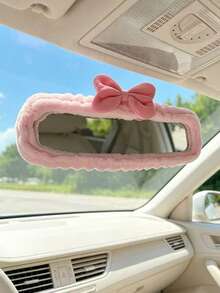 1 pieza Funda universal de peluche para espejo retrovisor, Funda de peluche con lazo para espejo retrovisor, Accesorios para automóvil, Decoración para automóvil, Automóvil decorativo, Regalo, Funda de protección para espejo retrovisor, Funda de protección rosa para espejo retrovisor de automóvil, Accesorios de decoración interior de automóvil con dibujos animados - Pequeño arco - Ver 4
