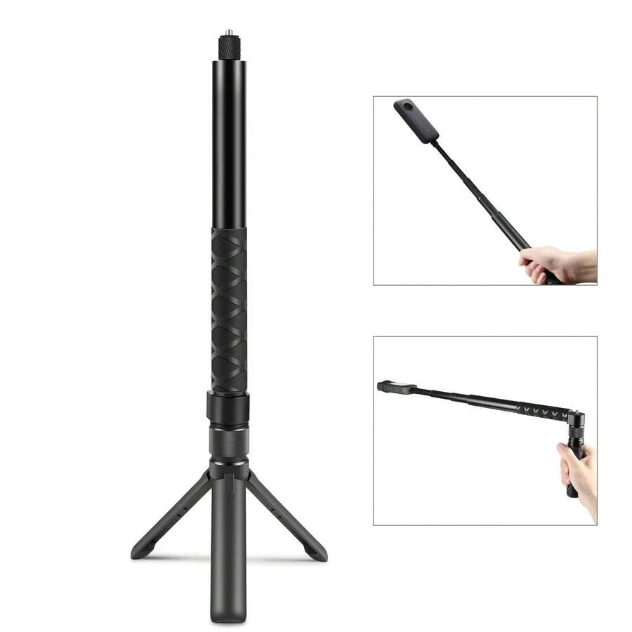 適用於 Insta360 X3 PULUZ 旋轉手柄桌面三腳架支架 110cm 自拍棒單腳架 (黑色) - 查看 1