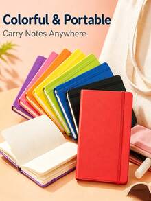 A6 Pocket Hardcover Notebook, 84 Sheets Thick Beige Paper, Premium PU Cover, Strap Design, Lined Pages, 7 Colors, Office Study Portable Notebook - Multicolor - View 4