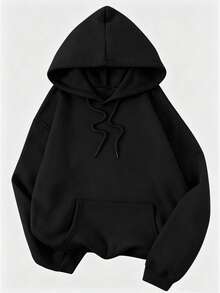 1PC Women's Fashion 100% Cotton Hoodie, 270g Heavy Cotton,  Brand Retro Street Print Fashion Hoodie, Women's Drawstring Hoodie With Drawstring - Black - View 5