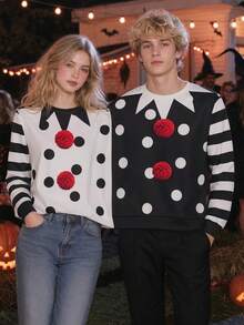 Couples Halloween Clown Costume 2-Person Conjoined Pullovers For Cosplay - Black and White - View 4