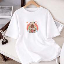 Camiseta Feminina 100% Algodão Estampa Capivara - Branco - Visão 2