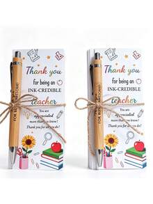 Ensemble cadeau de 36 stylos à bille pour enseignants, comprend un marque-page de remerciement, de la corde de chanvre et des stylos à encre noire, cadeau parfait pour les enseignants le premier jour d'école, idéal pour la fête des enseignants, la rentrée scolaire, convient aux fournitures de bureau et d'école, ou à offrir aux collègues enseignants et amis (18 pièces/36 pièces) - A - Voir 1