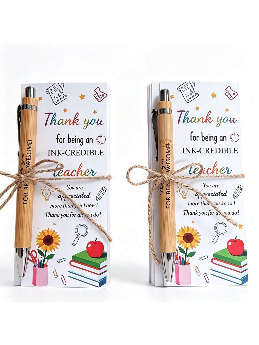 Ensemble cadeau de 36 stylos à bille pour enseignants, comprend un marque-page de remerciement, de la corde de chanvre et des stylos à encre noire, cadeau parfait pour les enseignants le premier jour d'école, idéal pour la fête des enseignants, la rentrée scolaire, convient aux fournitures de bureau et d'école, ou à offrir aux collègues enseignants et amis (18 pièces/36 pièces) - A - Voir 1