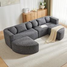 Modular Sofa With Sleeper Function, Cloud Couch, Chenille, Black - 黑色四座 - 查看 3