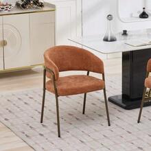 Chaises de salle à manger modernes en chenille avec accoudoirs, chaises d'appoint rembourrées avec pieds en laiton vieilli pour la cuisine et la salle à manger, vendues à l'unité, orange, SW1876OG - Orange - Voir 2