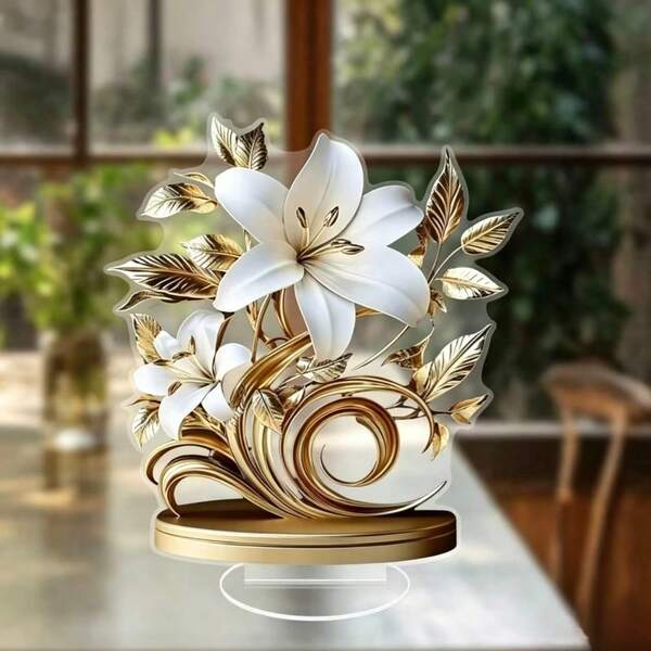 Light Luxury Lily Acrylic Desktop Stand, European Art Floral Decor Ornament, Living Room Bedroom Model Room Soft Decoration Craft, Holiday Gift Display