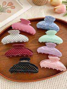 8pcs Women's Acrylic Polka Dot & Water Ripple Resin Claw Clips Set, Fashion Acrylic Material Water Ripple Medium Size Claw Clips Polka Dot Print Claw Clips Combination Set, Versatile Hair Accessories For Back Head Bun Styling - Multicolor - View 6