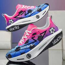 1 Pair Comfortable Mesh Breathable Sports Shoes, Fashion Lightweight Running Shoes With Football Pattern - Pink - View 5