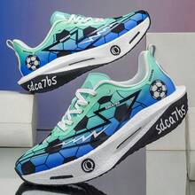 1 Pair Comfortable Mesh Breathable Sports Shoes, Fashionable Lightweight Running Shoes With Football Pattern - Green - View 4
