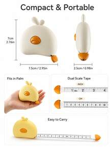 1pc Cute Duck Mini Tape Measure, Lockable Auto-Retractable Soft Ruler, Portable Pocket Ruler For Sewing, Body, Fabric And Daily Measurement - Little Yellow Duck Design - View 4
