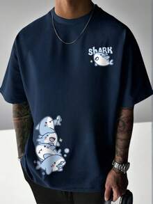 Simple Studio | Summer New Men's Casual Shark Short Sleeve T-Shirt | Suitable For Summer Wear | Comfortable And Breathable | Leading The Fashion - Navy Blue - View 3