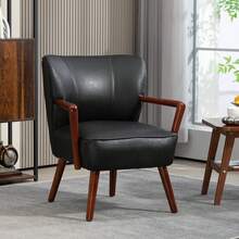 Akzentsessel, breiter Sitz, Lederoptik, Holzrahmen, bis 120 kg, 67x77x80 cm, Schwarz - Verschiedenfarbig - Übersicht 3