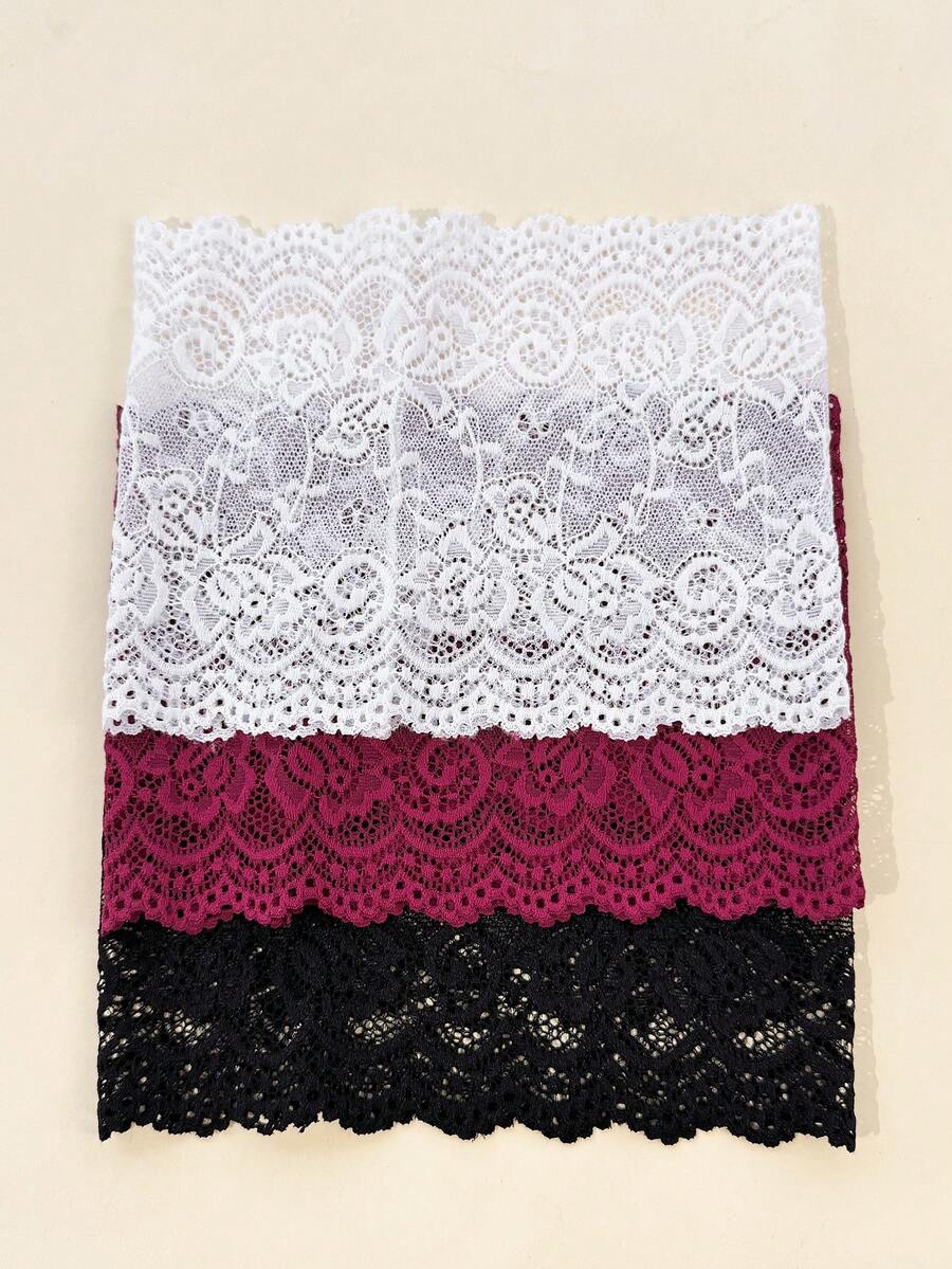 3件組女款純色刺繡蕾絲優雅時尚透氣舒適輕量裝飾髮箍，適合日常通勤、穿搭搭配、購物、旅行、攝影，送給好友的精緻禮物