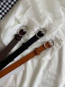 2/1pc New Korean Women's Silver Oval Buckle Belt, Versatile Waist Belt For All Seasons, Suitable For Young Girls And Students - Multicolor - View 5