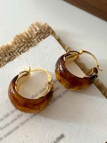 3 Pairs Synthetic Resin Geometric Hoop Earrings Set Suitable For Women's Daily Wear And Gatherings - Multicolor - View 7