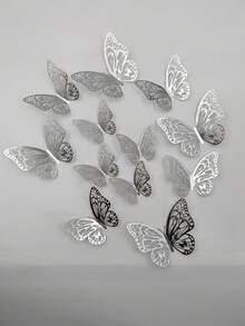 12pcs/Set Hollow Metal Texture 3D Butterfly Wall Stickers, Hollow Carved Design, Light Luxury, Gentle, High-End Soft Decoration, Suitable For Home Wall: Bedroom Headboard, Living Room Blank Wall, Entrance, Vanity Background, Creating A Gentle Atmosphere; Soft Decoration Check-In: Clothing Store, Nail Salon, Bridal Shop, Influencer Photo Background Wall; Festival Decoration: Wedding, Birthday Party - A - View 6
