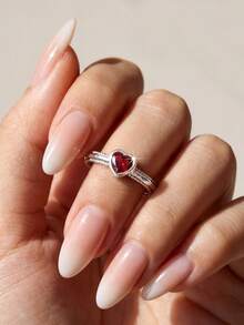 1 pieza Anillo de corazón con remache de plata de ley S925, anillo eterno, regalo de joyería delicada, accesorio diario, regalo de compromiso/boda - Estilo 6 - Ver 4