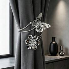 2pcs Alloy Curtain Buckles Hollow Design Leaf & Flower Decor Curtain Tie Backs Floral Curtain Clips Window Decoration - 2pcs - View 12
