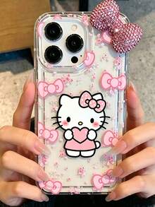 SANRIO 1pc Transparent Air Bubble European Pink 3D Bow KT Apple Phone Case Compatible With 11-17pm - Pink - View 4