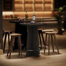 Tribesigns 37.4'' Tall Round Bar Table, Wooden Bistro Pub Table With Base And Metal Ring Footrest, Cocktail Desk For Coffee House, Kitchen Dining, Easy To Assemble, Brown And Black (Chairs Not Included) - Black - View 5