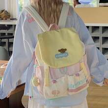 1 pièce Sac à dos pliable et spacieux avec combinaisons de couleurs pour les étudiantes, pour l'école et les voyages - Vert [avec pendentif lune] - Voir 2