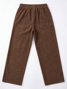 GRDR Men's Casual Drawstring Elastic Waist Loose Drapey Corduroy Wide Leg Long Pants - Coffee Brown - View 6