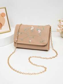1 buah Tas Kecil Persegi dengan Penutup Bordir Bunga Segar untuk Anak Perempuan, Tali Rantai Tipis, Tas Selempang Serbaguna untuk Wanita, Tersedia Berbagai Warna, Indah dan Serbaguna - M2097 - View 10