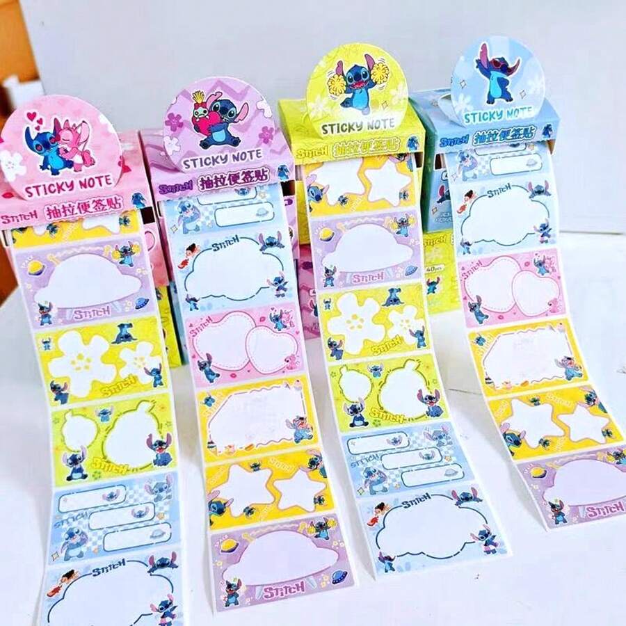 40pcs Stitch Sticky Notes Box, Creative DIY Pull-Out Design, Suitable For School And Office Supplies, Back To School Gift, Disney Merchandise, Must-Have For Baby Fans - Multicolor - View 1