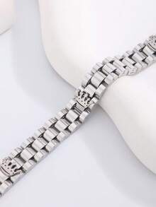 1pc Stainless Steel Adjustable Bracelet With Triple Crown Design - Silver - View 7