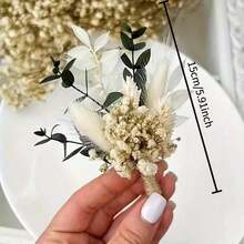 1/3/5/8/12pcs Boho Artificial Mini Flower Bouquet, Men Boutonniere For Groom Groomsmen, Desktop Wedding Decor & Bridal Shower Gift - Green - View 6