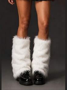 1 Pair Women's Y2K Fuzzy Leg Warmers, Soft Plush Boot Covers, Winter Street Style Accessory, Suitable For Party, Holiday, Daily Wear And Halloween - Multicolor - View 8