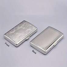 Vintage Metal Cigarette Case - Portable Men's Cigarette Case, Holds 16 100mm Cigarettes, Credit Card Holder, Unisex Wallet (Silver) - Multicolor - View 5