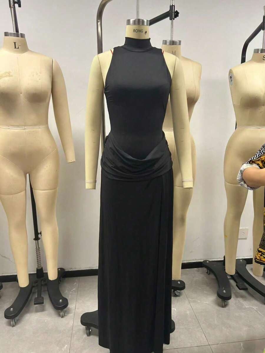 Elegant Strapless Oversized Three-Dimensional Floral Pattern Beaded Ribbon Dress With Sequins - Black - View 1