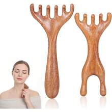 2 món dụng cụ massage da đầu bằng gỗ, lược Gua Sha gỗ đàn hương massage đầu thủ công giúp thư giãn sâu, dụng cụ massage chân - màu nâu - Xem 9