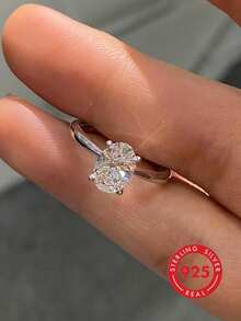 1件時尚閃耀 1克拉橢圓形立方氧化鋯訂婚戒指 婚戒 S925純銀承諾戒指 永恆戒指 精緻女士珠寶禮物 - 四爪單鑽1克拉 - 查看 2