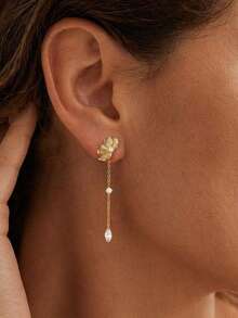 Brincos Florais Femininos, Brincos de Corrente Personalizados Requintados, Brincos Pendentes Longos Banhados a Ouro 14K, Brincos Pendentes de Ouro Únicos, Joias de Ouro - Dourado - Visão 2