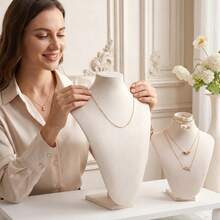 Premium Soft Microfiber Jewelry Bust Display Stand 4pcs Set, Realistic Curved Necklace Mannequin Holder, Multi-Slot Earring Design, Suitable For Store Display - Beige - View 3