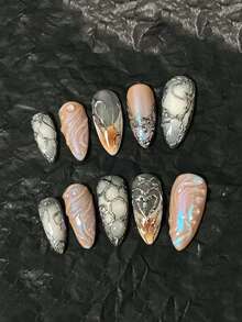 10 piezas de pegatinas de arte de uñas hechas a mano, uñas postizas decorativas de estilo vintage de verano, reutilizables, regalo para mujeres, adecuadas para que niñas y mujeres las usen en fiestas y en el día a día - Multicolor - Ver 4