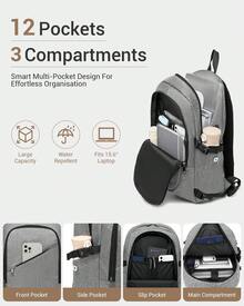 Laptop Backpack 15.6 Inch Large Travel Rucksack USB Charging Port Anti Theft Lock Water Resistant Computer Backpack For Men Women School Office - Light Grey - View 7
